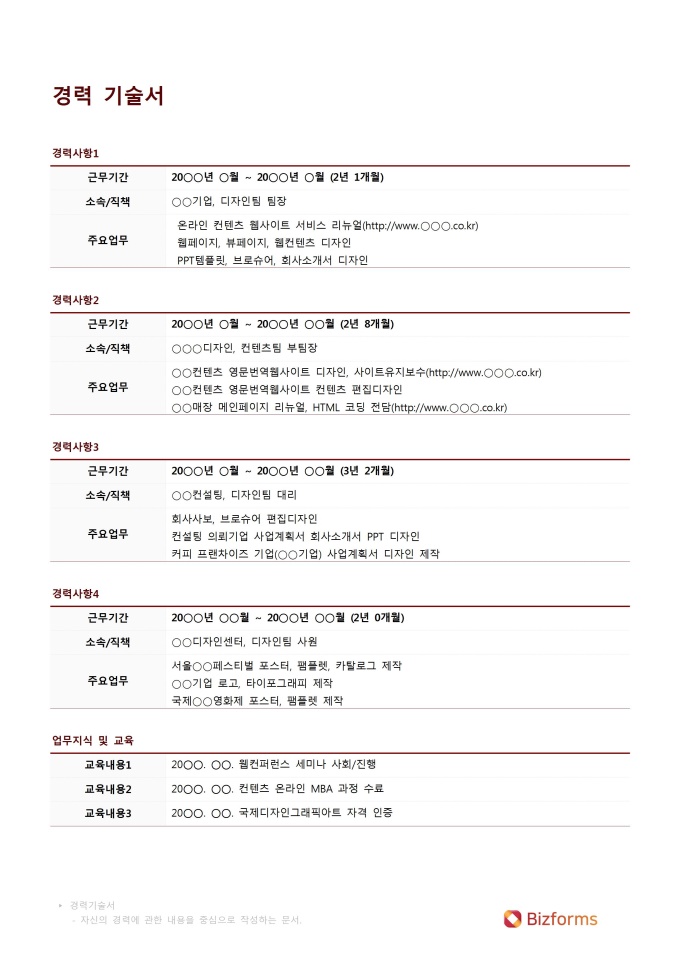 경력기술서(디자이너) 미리보기