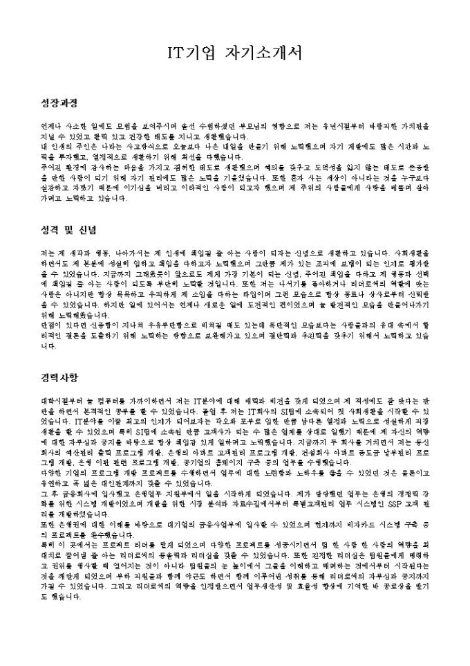 IT기업 자기소개서 미리보기