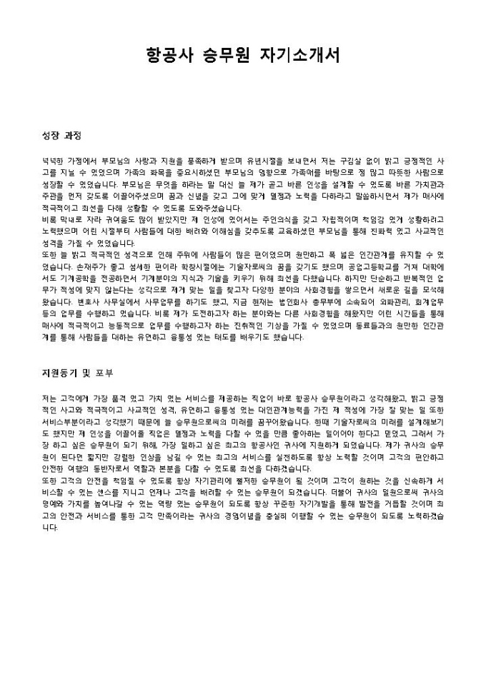 항공사 승무원 자기소개서 미리보기