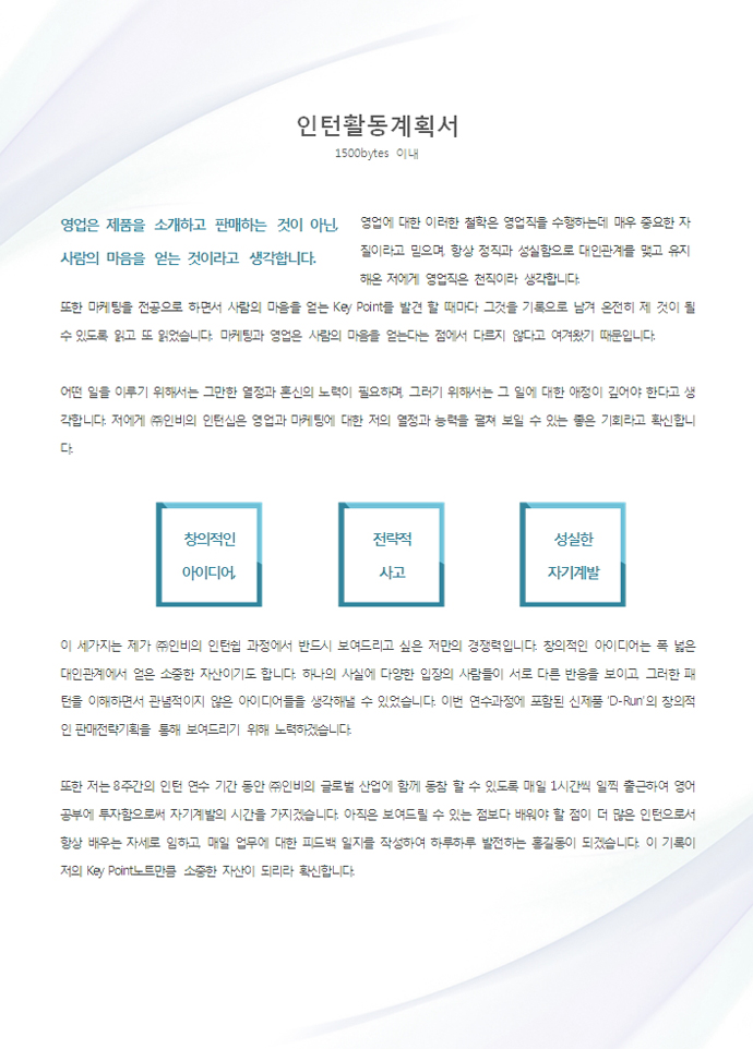 인턴활동계획서(영업) 미리보기