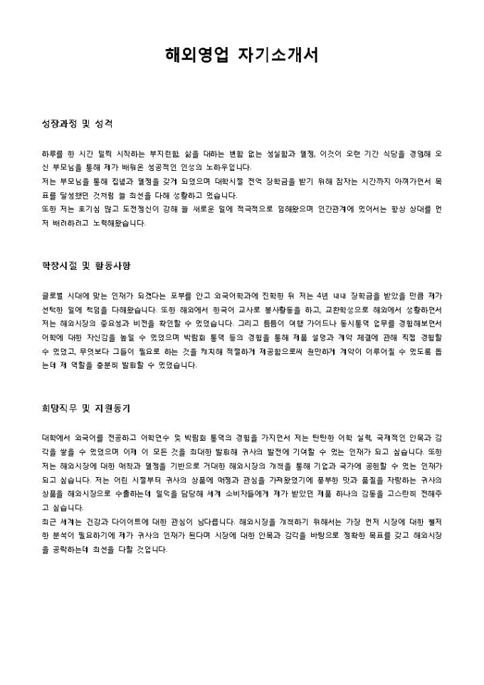 해외영업 자기소개서 미리보기