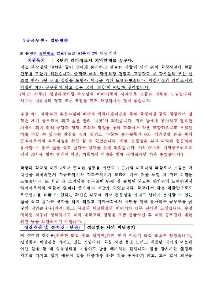9급시공무원 행정 자기소개서 02 미리보기