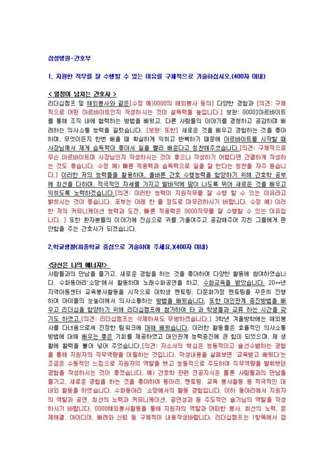 삼성병원 간호부 자기소개서 미리보기