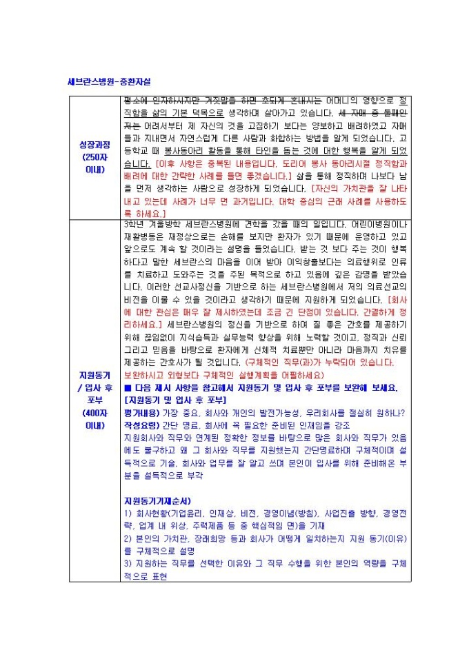 세브란스병원 중환자실 자기소개서 10 미리보기