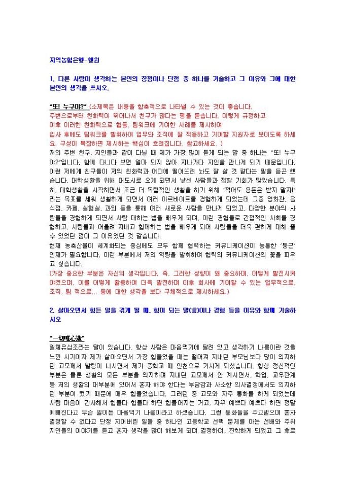 지역농협은행 은행원 자기소개서 11 미리보기