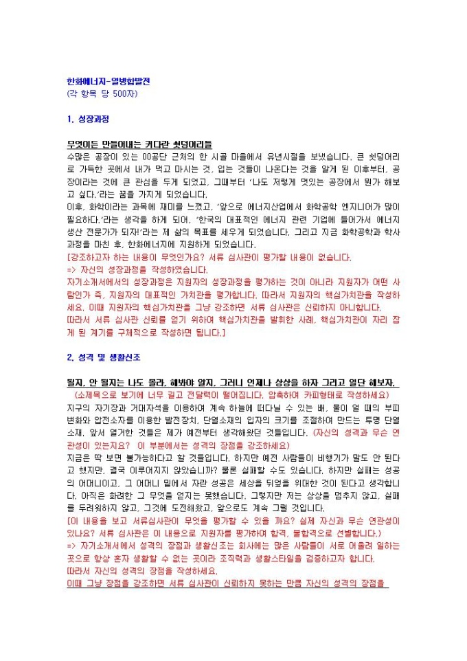 한화에너지 열병합발전 자기소개서 미리보기