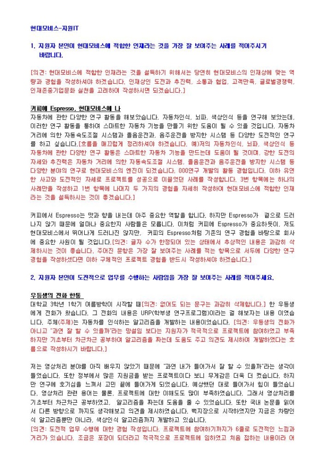 현대모비스 지원IT 자기소개서 미리보기