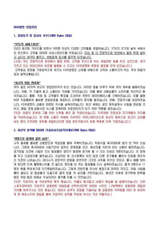 KDB생명 영업관리 자기소개서 01 미리보기