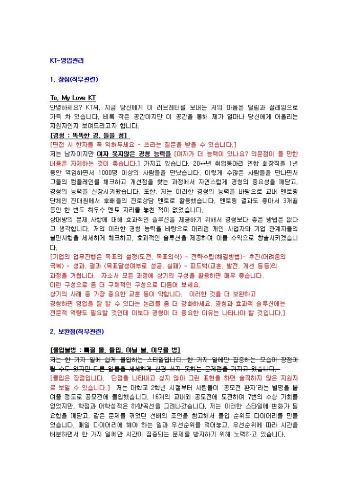 KT 영업관리 자기소개서 02 미리보기