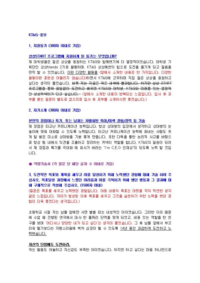 KT&G 홍보 자기소개서 미리보기