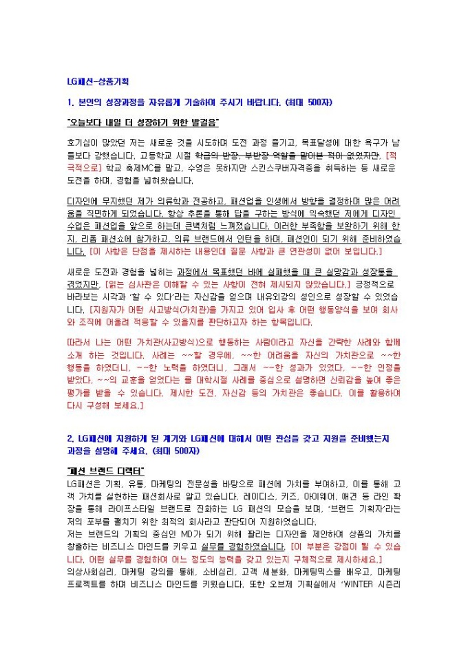LG패션 상품기획 자기소개서 01 미리보기