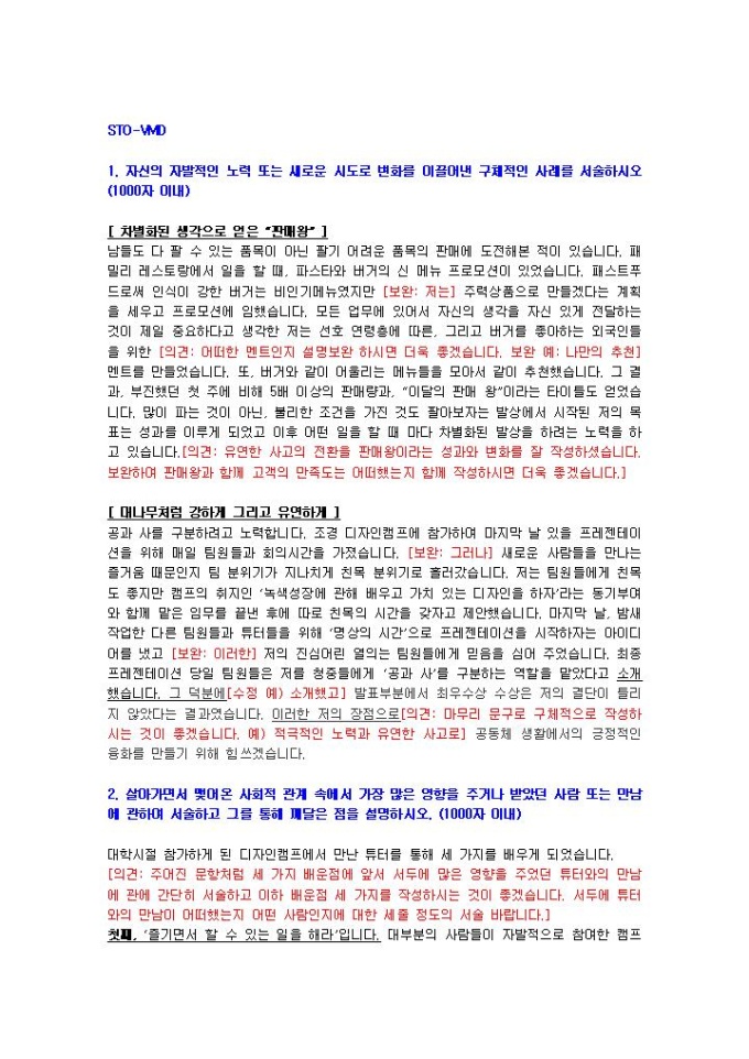 STO VMD 자기소개서 미리보기