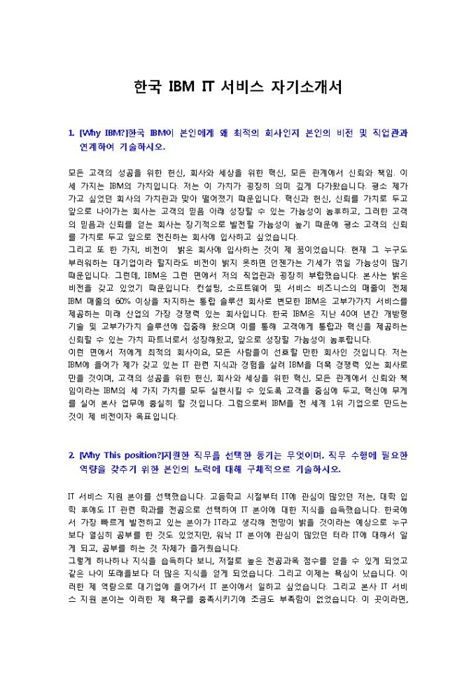 한국 IBM IT 서비스 자기소개서 미리보기