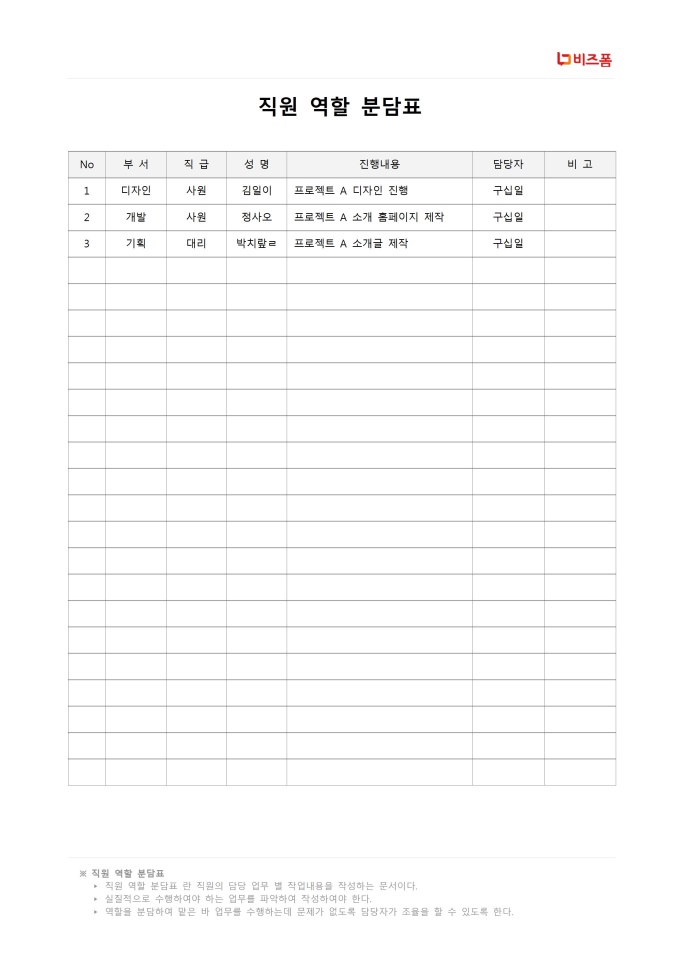 직원역할분담표 미리보기