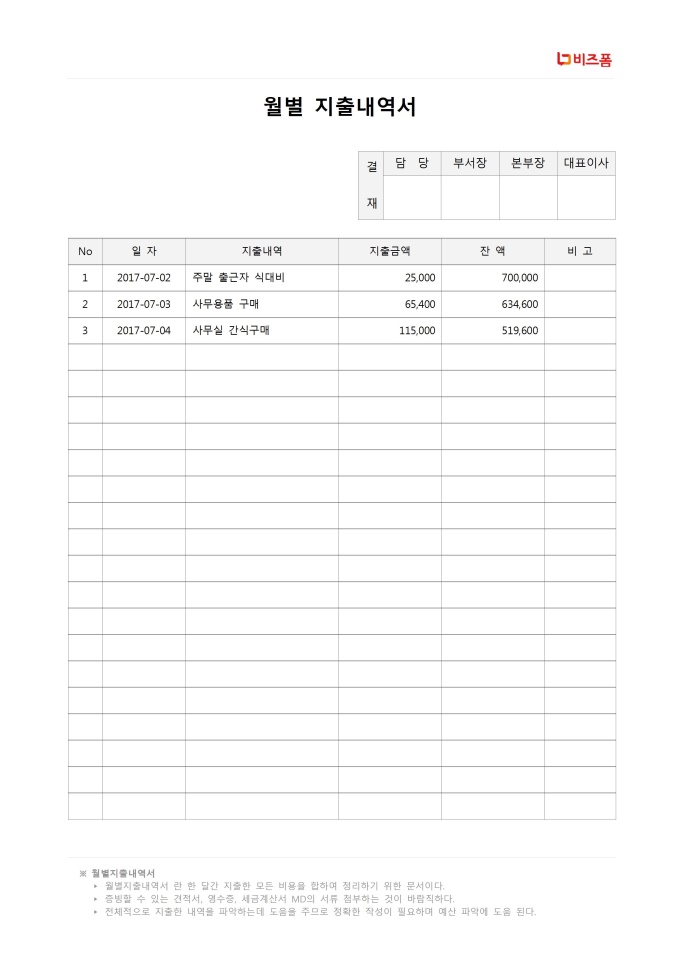 월별 지출내역서 미리보기
