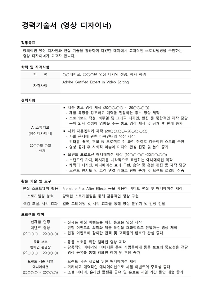 경력기술서 (영상 디자이너) 미리보기