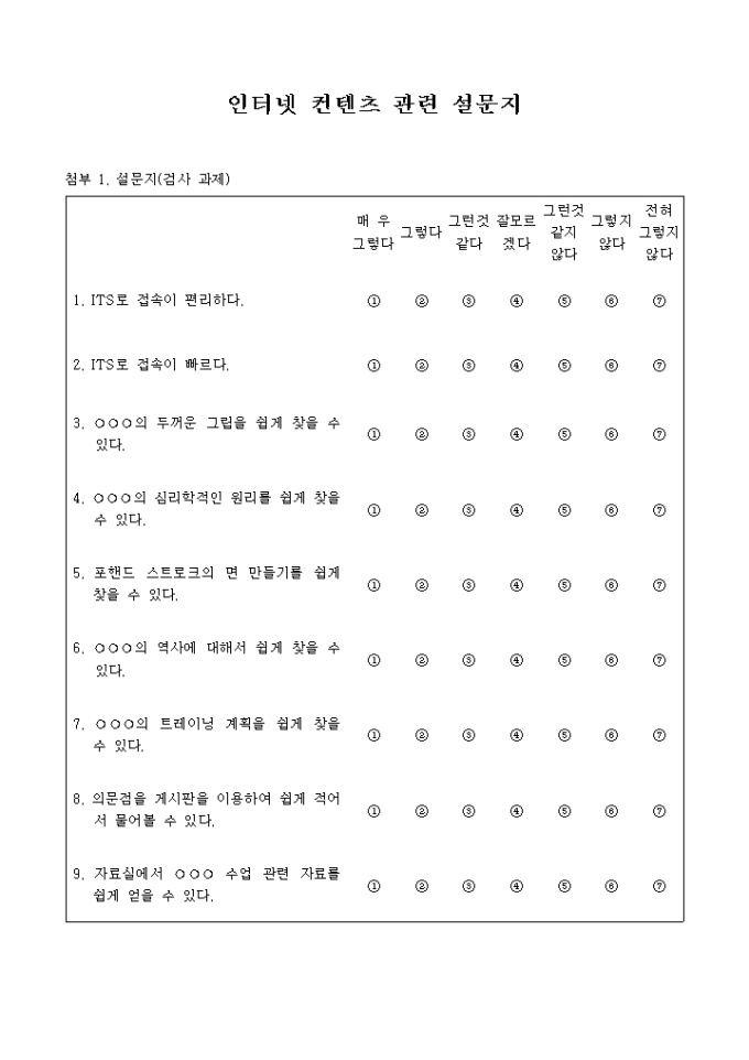 인터넷컨텐츠 관련 설문지 미리보기