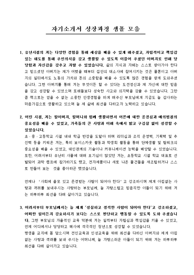 성장과정 자기소개서 샘플(성실 강조)모음 미리보기