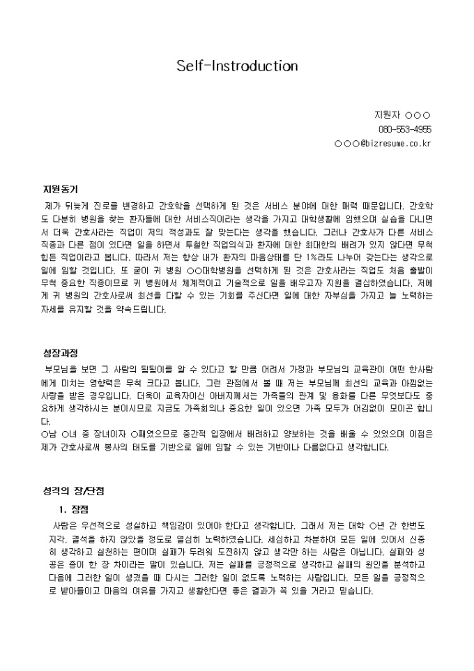 간호사 자기소개서 샘플(대학병원)_경력 미리보기