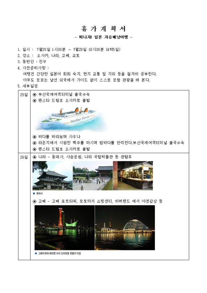 여름휴가계획서(일본 배낭여행) 미리보기