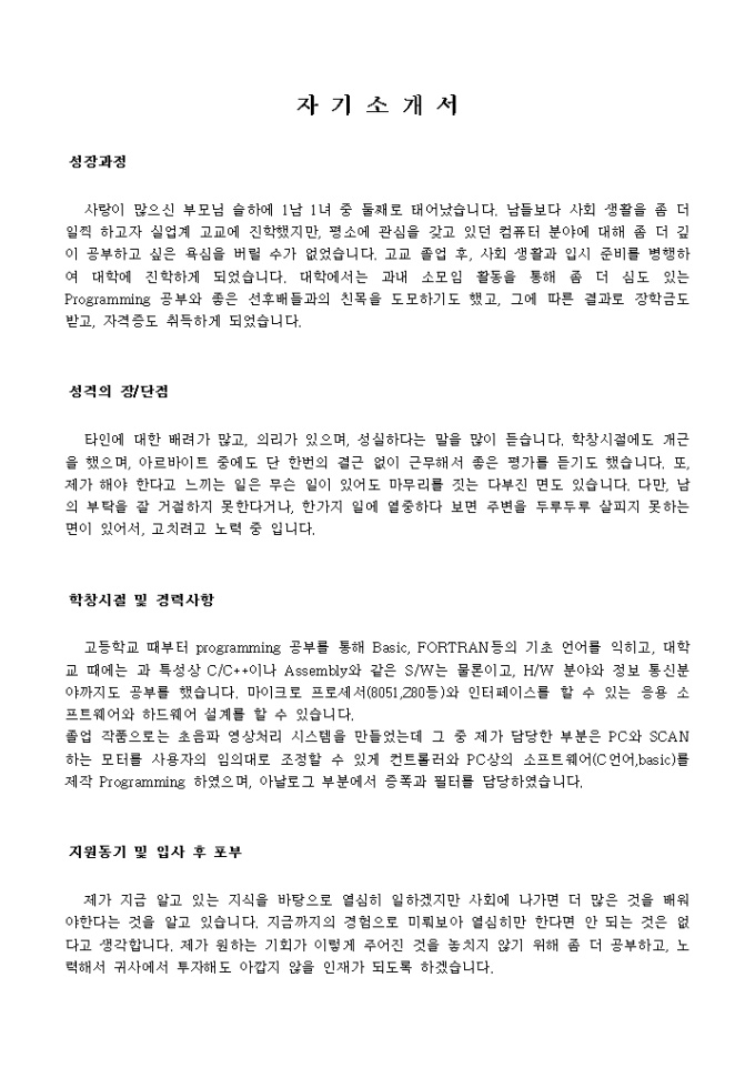 컴퓨터 자기소개서_신입 샘플 미리보기